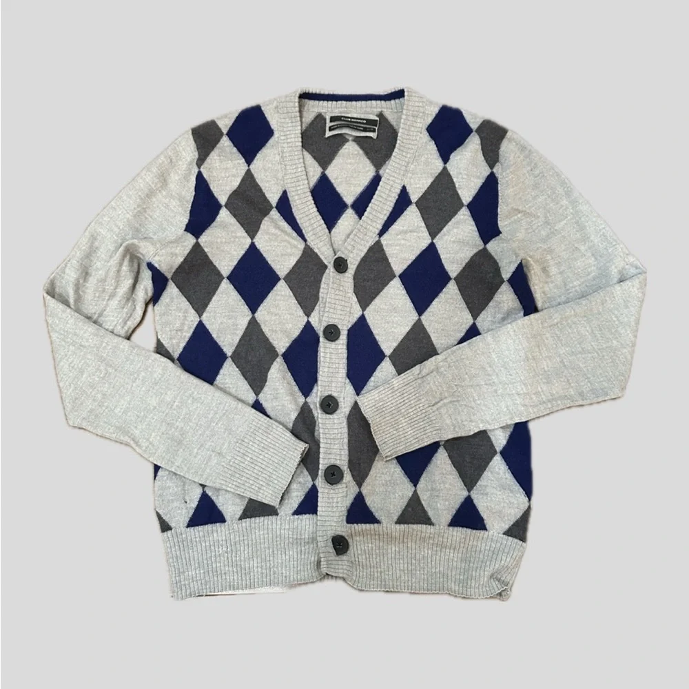 Club Monaco Argyle merino wool Cardigan - Gray and Navy - Picture 8 of 8